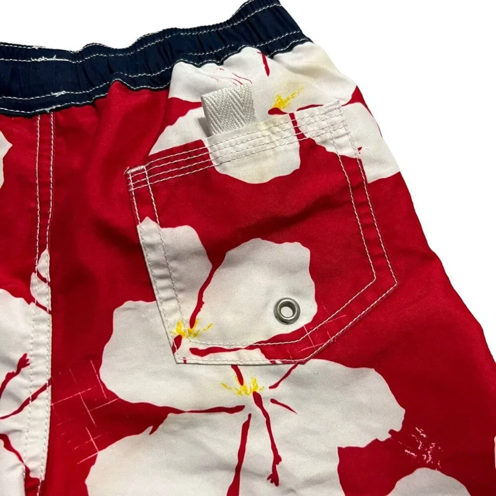Hanna Andersson Sz 100 (4) Patriotic Hibiscus Floral Swim Trunks Shorts